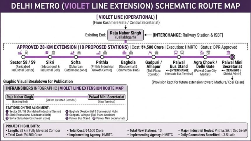 Metro Route Map Ballabhgarh to palwal